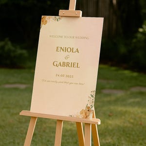 Editable Floral Wedding Welcome Sign Template – A3 | Blush & Gold Watercolor | Printable Sign | Personalized Digital Download