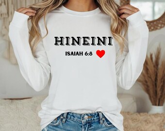 Hineni Isaiah 6:8 christelijk shirt met lange mouwen | Uniseks Here I Am Faith-T-shirt | Bijbelse christelijke kleding | Inspirerend cadeau