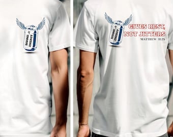Men’s Christian Divine Energy T-Shirt | Matthew 11:28 Graphic Tee | Faith-Based Streetwear Shirt | Christian Gift for Him
