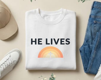 He Lives Christian Sweatshirt | Resurrection Faith Crewneck | Easter Jesus Sweatshirt | Gospel Message Pullover | Christian Gift
