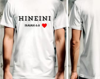 Hineni Men’s Christian T-Shirt Isaiah 6:8 | Here I Am Faith Tee | Biblical Statement Shirt for Men | Christian Gift Apparel