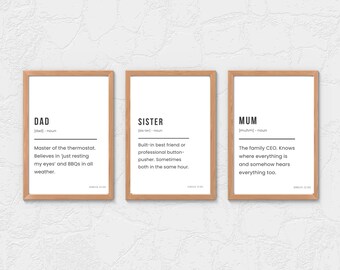 Funny Family Definition Prints, Mum Dad Sister (3 Printable Sizes)  | (Digital Download)
