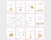 Winnie the Pooh Baby Shower Signs Bundle | 12 Editable Signs | 5x7 & 8x10 | Pink Pooh Bear Theme | Instant Download | Canva