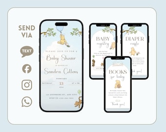 Pooh Inspired Baby Shower Invitation | Gender Neutral Baby Shower Invite | 5x7 Printable & Mobile Invite with Registry Link