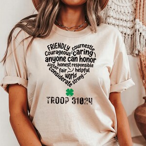 Personalized Troop Girl Scout Shirt, Custom Name Heart-Law Design, Leader Mom Tee, Camp Gift image 2
