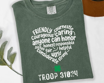 Camiseta personalizada de Girl Scouts, diseño Heart-Law con nombre personalizado, camiseta para mamá líder, regalo de campamento