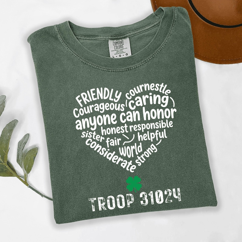 Personalized Troop Girl Scout Shirt, Custom Name Heart-Law Design, Leader Mom Tee, Camp Gift image 1