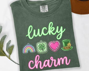 Camiseta con amuleto de la suerte, corazón de trébol arcoíris neón, camiseta del día irlandés, fiesta del día de San Patricio