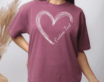 Camiseta personalizada con texto en forma de corazón, regalo a juego para parejas y familias.