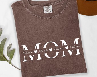 Camiseta personalizada con diseño de corazón para mamá, regalo con nombre para niños