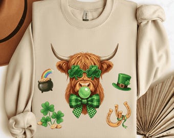 Gafas de sol con trébol de vaca de las Tierras Altas y chicle, pajarita, camisa del Día de San Patricio, humor irlandés