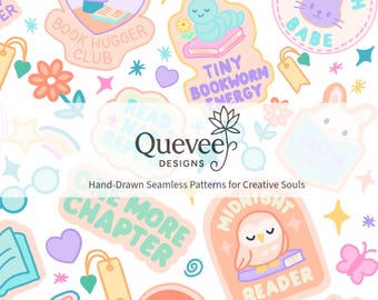 Naadloos patroon Dreamy Reader's Club – Pastel Book Lover digitaal papier (digitale download)
