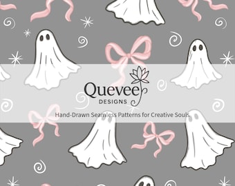 Coquette Halloween Seamless Pattern: Bows and Ghosts Digital Paper (PNG + JPG)