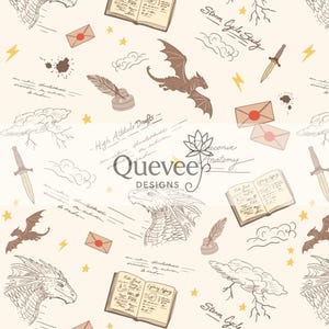 Patrón sin costuras de Dragon Academy / Papel digital Romantasy (PNG + JPG)