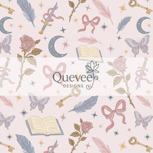 Motivo romantico senza soluzione di continuità disegnato a mano: carta digitale a tema libri (download immediato in formato PNG)