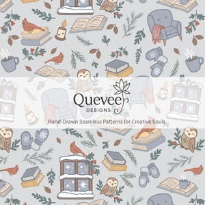 Naadloos winterleespatroon: Hygge Bookish digitaal papier (PNG, JPG)