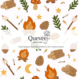 Fireside – Hand-Drawn Seamless Digital Pattern | Cozy Campfire | Instant Download for Crafts, Stickers, and More