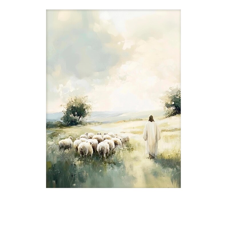 Guided by Love, LDS Art, Jesus Christ With Sheep Green Fields Artwork ...