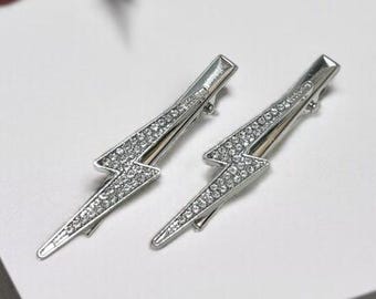 Silver Lightning Bolt Hair Clip, Cubic Zirconia, Wedding Jewelry, Beautiful, Womens Bride, Love