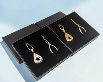 Wishbone and Teardrop Necklace Set Conan Gray Engraved Pendant 'Found Heaven' Stainless Steel Pendant in Silver or Gold Boxed Gift