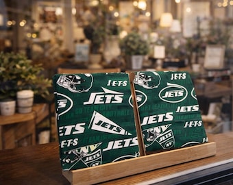 Conjunto de 2 porta-copos artesanais em azulejo do NY Jets