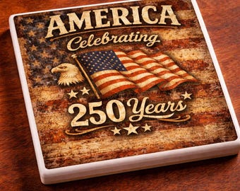 Handgjort 6x6 kakelunderlägg (1 st) | Patriotisk USA-dekor | 250-årsjubileum för Amerika | Gåva för uppskattning av veteraner