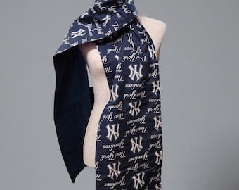 New York Yankees Quilted Scarf, Handmade Baseball Fan Wrap, Cozy Navy Team Shawl