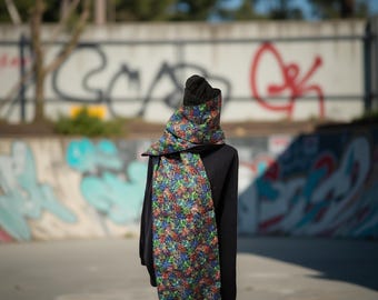 Cachecol acolchoado com estampa de caveira/Dia dos Mortos