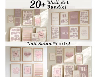 Nail Salon Wall Art Prints Bundle Set of 20+ Neutral Studio Decor: Nail Tech Gift Set Salon Decor Bundle (Digital Prints)