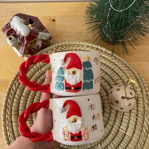 Handmade 3D Santa Claus Mug – Christmas Ceramic Cup for Hot Chocolate, Coffee or Holiday Gift | Cute Xmas Mug with Twisted Handle
