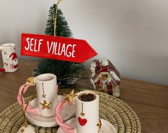 Handmade Ceramic Espresso Cup Set - Pink Twisted Handle with Gold Stars & Heart | Unique Holiday Coffee Gift for Lovers of Espresso