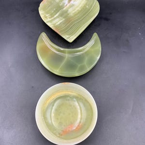 Super Gorgeous Green Banded Onyx Heart Bowl, Moon Bowl & Small Bowl – 4 Inch – Handcrafted Natural Stone