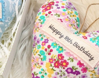 Floral fabric personalised heart / birthday gift / mum / sister / friend / bright floral
