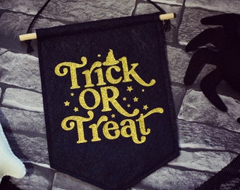 Black Trick Or Treat Halloween Pennant Decoration