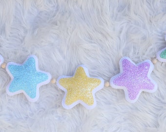 Pastel Glitter Felt Star Garland