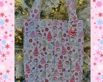 Girly Pink Christmas Holiday Santa Quilted Tote Bag