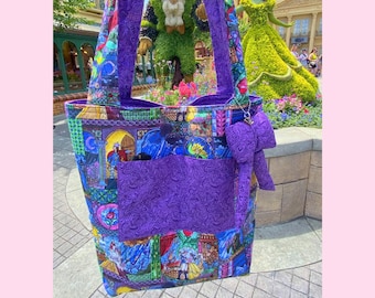 Bolso tote acolchado hecho a mano de La Bella y la Bestia de Disney