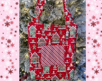 Red Christmas Gingerbread Holiday Quilted Tote Bag