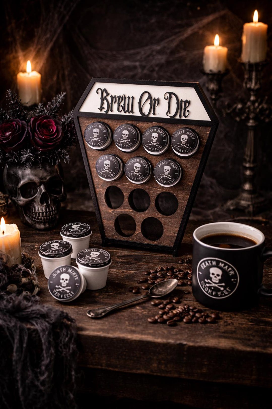 Gothic Coffin K-cup Holder Coffee Pod Organizer Halloween Kitchen