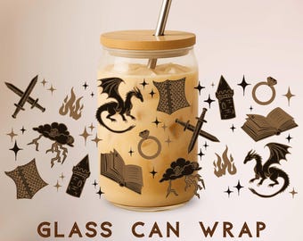 Romantasy Glass Can Wrap | PNG Digital File 16oz 20oz Glass Can Wrap | UVDTF Sublimation Fantasy Reader Bookworm Cup Wrap PNG