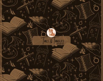 Romantasy Reader Dark Seamless Pattern | Hand-Drawn Digital PNG | Personal & Commercial Use