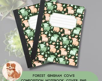 Gingham Cow Composition Notebook Cover: Hand-Drawn Printable (PNG Digital Download)