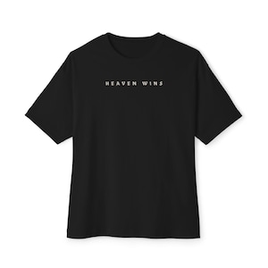 Heaven Wins Oversized Tee | Angel Graphic T-shirt, Gym Jesus Unisex Tee, Streetwear Box T-shirt for Gym Lovers, Oversized Religious Top