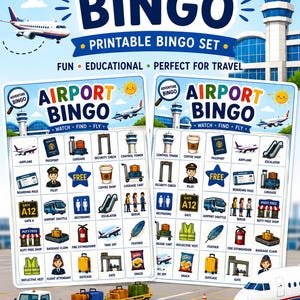 子供向け空港ビンゴゲーム｜スクリーンフリーアクティビティ｜飛行機宝探し（デジタルダウンロード）
