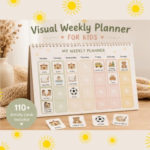 Agenda visuel hebdomadaire pour enfants | Plus de 110 cartes d'activités, routine Montessori (modèle Canva)
