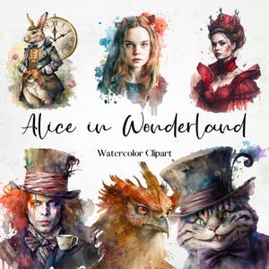 34+ Alice Watercolor Clipart, Alice in Wonderland Watercolor Clipart Collection, Alice in Wonderland png Fairytale Clipart, Fantasy