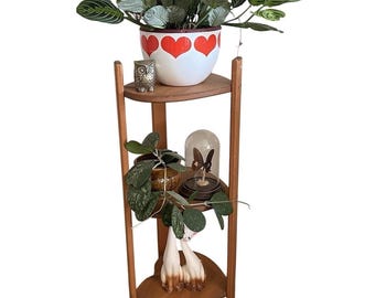 Vtg Wood HEART Free Standing Shelf Side Table 3 Tier Cottage Farm Granny 32"
