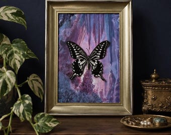 VTG Framed Taxidermy Asian Swallowtail Butterfly Floral Art Nouveau Gold Ornate