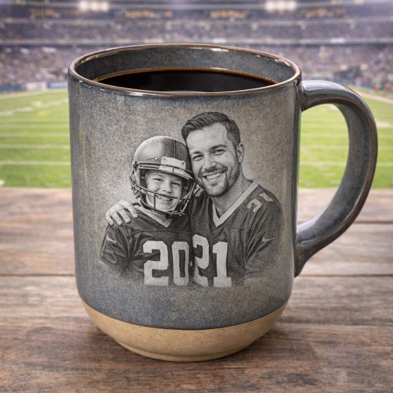Family Photo Engraved Mug – Custom Porcelain Coffee Cup – Rustic ...