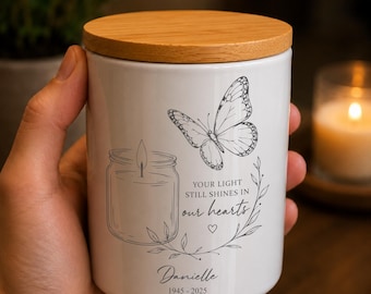 Personalized Memorial Candle Jar, Engraved Wooden Lid Sympathy Gift